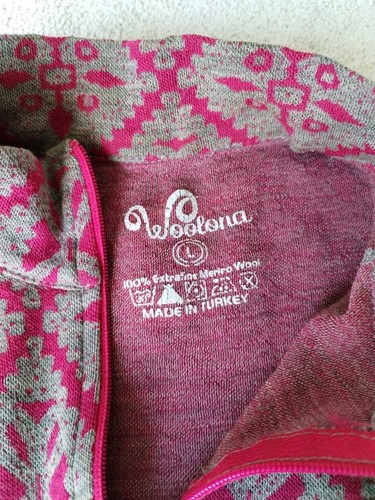 Troyer WOOLONA Merino Wolle S? grau pink Raute Sweatshirt L Reißverschluss - Bild 2 von 5