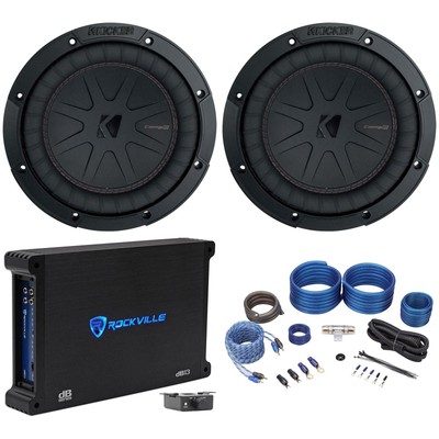 (2) Kicker 48CWR82 COMPR8 8'' 12000w Car Audio Subwoofers+Mono Amplifier+Amp Kit