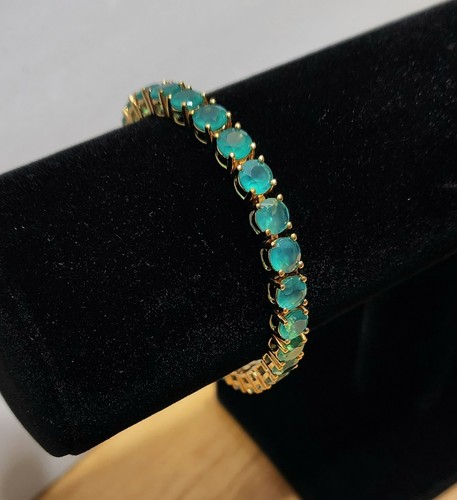 NEU! Grüner Onyx 18k Gelbgold über Sterlingsilber (925) 7,25" Armband