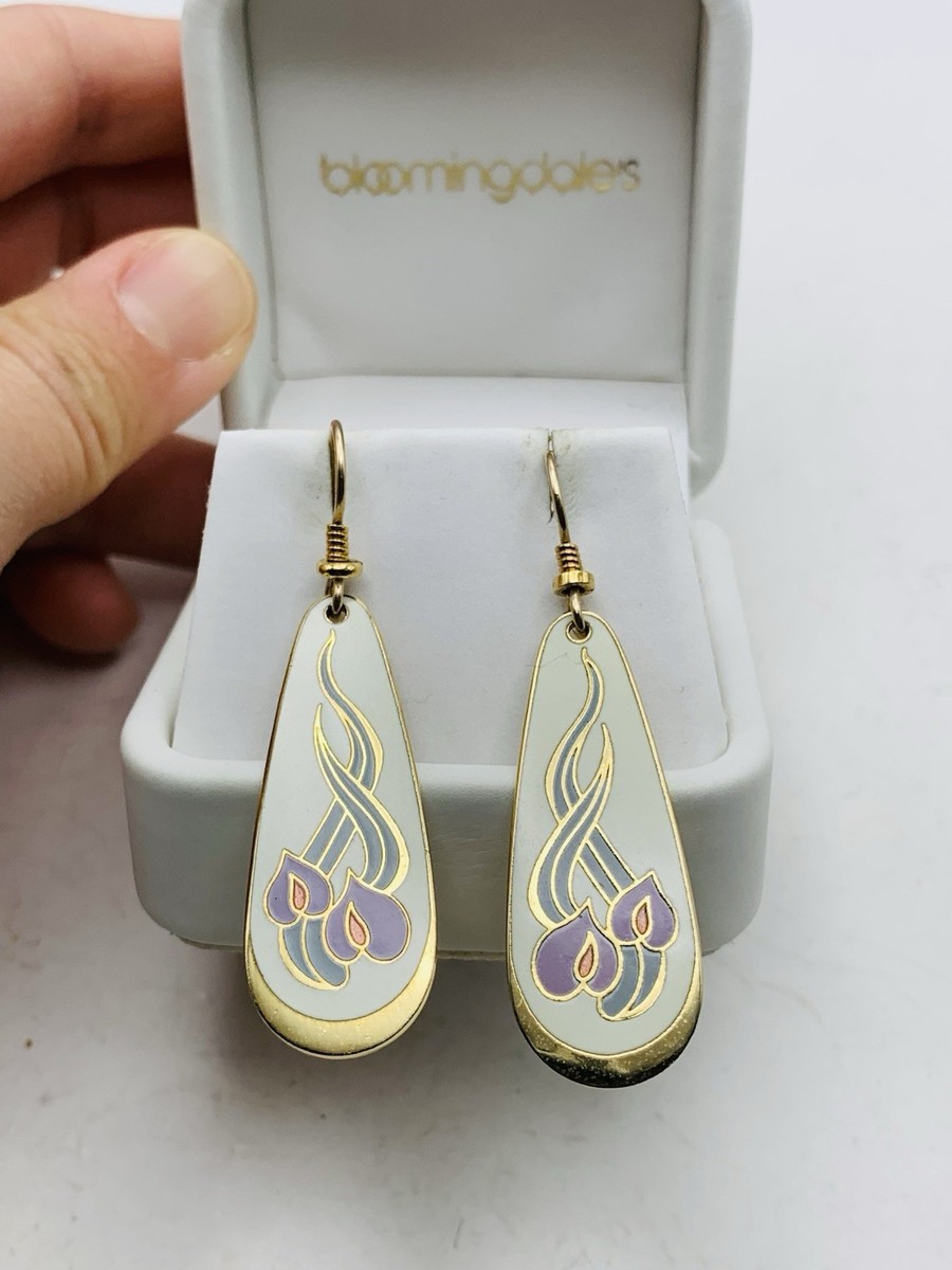 Vintage Laurel Burch Wild Anthurium Pastel Purple Lily White Enamel Earrings