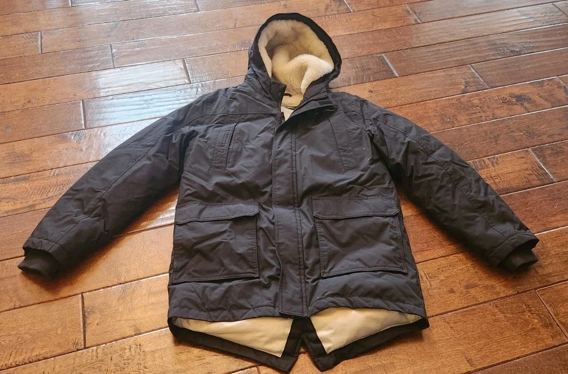 Boys Eddie Bauer Superior Down Parka Hooded Coat Jacket Black Size 14 Kids