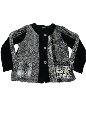 Lee Andersen Women s S Sweater Cardigan Artsy Boho Mixed Media Lagenlook