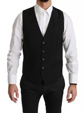Dolce & Gabbana Black Stretch Waistcoat Formal Dress Wool Men's Vest Authentic