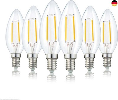 hellum LED Lampen E14 warmweiß, 6 Stück, klare LED Glühbirne Kerzenform als Er