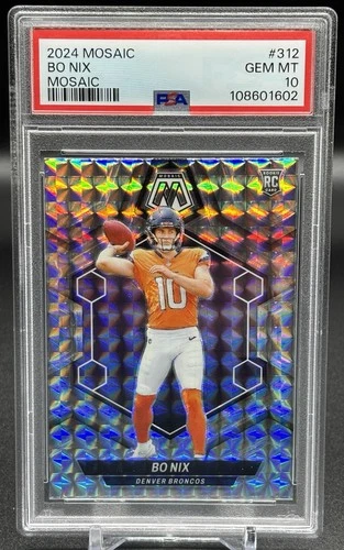 2024 Panini Mosaic - Rookies Bo Nix #312 Mosaic Prizm (RC) PSA 10 GEM MT BRONCOS