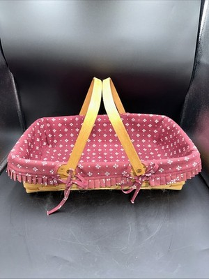 Vintage 1995 LONGABERGER GATHERING BASKET W/BURGUNDY LINER - 12x19 
