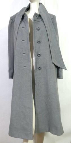 Vintage 70s Mar Del By Rice All Wool Gray Midi Coat Retro Attached Scarf S - Picture 5 of 12