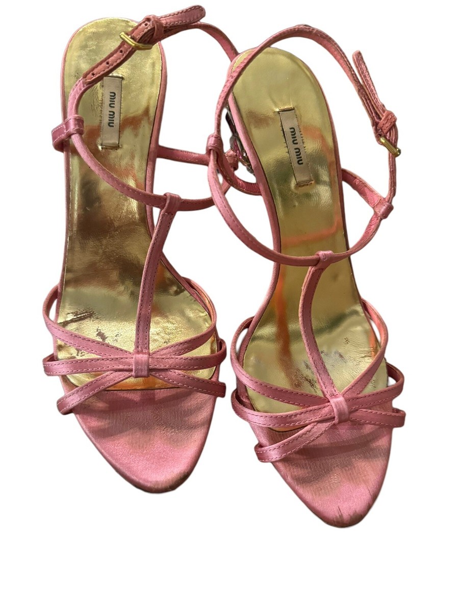 MIU MIU Woman's Pink Jewel Crystal Crusted Strappy Sandals