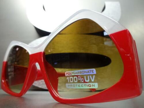 OVERSIZED RETRO CAT EYE Style SUN GLASSES Unique Funky Unusual Shape Red Frame - Picture 3 of 6
