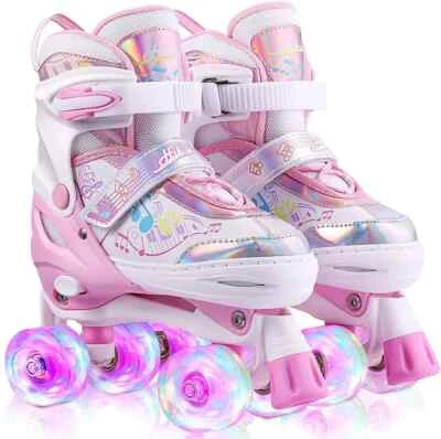 MARKENLOS Kinder Rollschuhe Verstellbar Rollschuhe LED Mädchen & Jungen Rollerskates 27-38