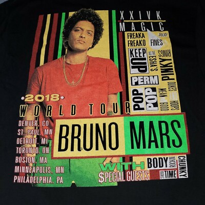 ブルーノマーズ 24Kmagic world tour2018 ツアーTシャツ Official BRUNO MARS 24k Magic World Tour Dates 2018 Black