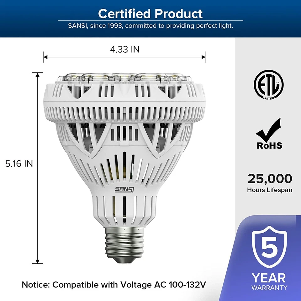 30/40W 5500LM Super Bright BR30 LED Light Bulb 300W Equivalent Light Bulbs 5000K - Image 4 of 4