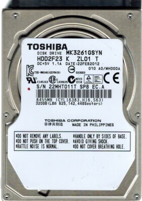 Toshiba MK3261GSYN (HDD2F23 D UL01 B) Fw: MH000D 320gb 2.5  SATA HDD