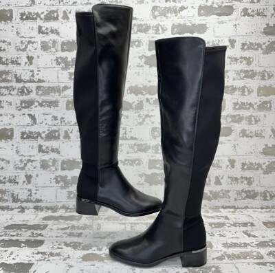 Calvin Klein Jotty Over The Knee Boots Womens Black Faux Leather Block  Heel