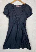Juicy Couture Dress Womens 8 Black Faux Wrap Cotton Silk Romantic Goth Fairy