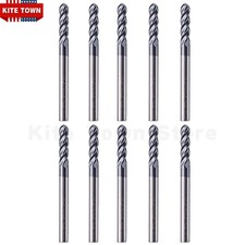 10Pc 4 Flute 1/8" x 1/2" x 1-1/2" Ball Nose Solid Carbide End Mills AlTiN Coated
