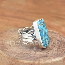 925 Sterling Silver Ring, Blue Copper Turquoise Ring, Boho Ring For Her