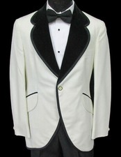 Men's Vintage Ivory Tuxedo Jacket with Velvet Lapels Retro 1970s Groom Prom 38L