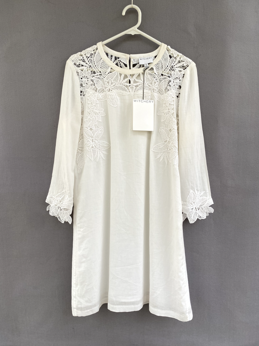 Womens Witchery 3/4 Sleeve Floral Lace Short Shift Dress Solid White Size 10 | eBay UK Womens Witchery 3/4 Sleeve Floral Lace Short Shift Dress Solid White Size 10 | eBay UK