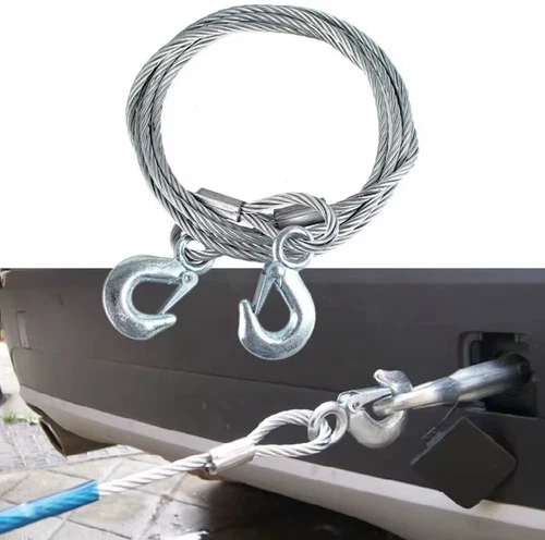 CORDA DA TRAINO 4 METRI PER RIMORCHIO IN ACCIAIO 15MM CAVO FUNE PESO MAX 5 TON