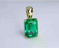 Natural Green Emerald 4Ct Emerald Cut Women's Pendant 14K Yellow Gold Plated