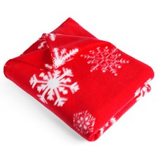 Fleece Blanket Snowflake Nordic Alpine Christmas Design Throw 130 x 160 cm - Red