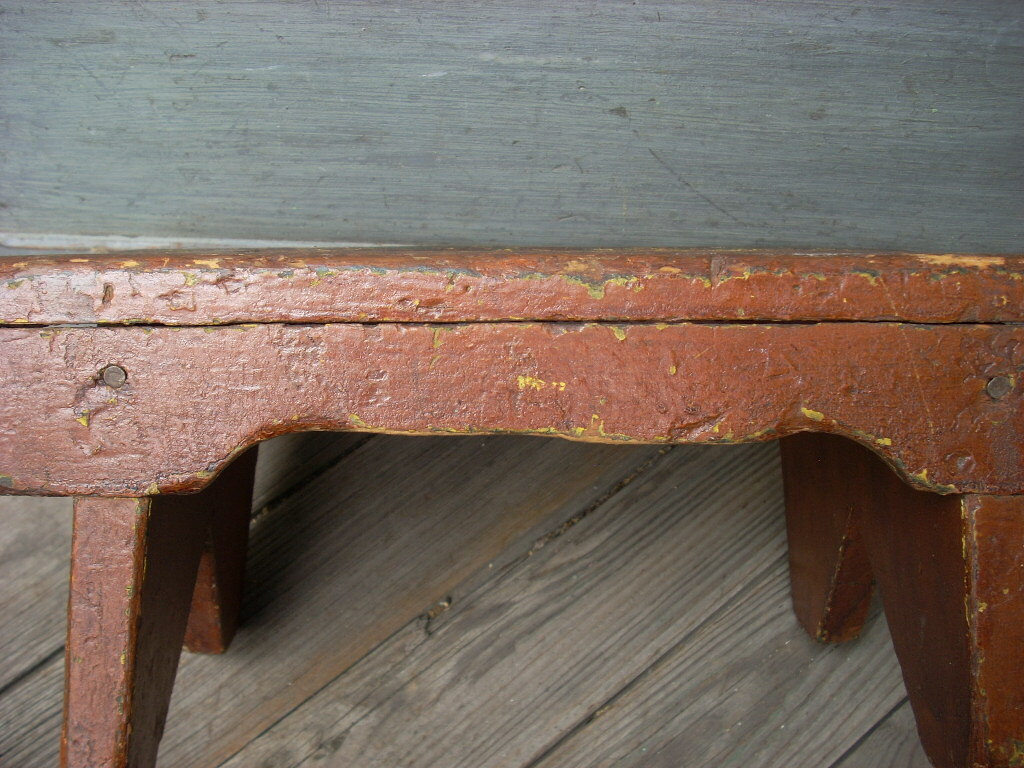 Antique Folk Art Primitive Mortised Wood Painted Cricket Bench Stool ...