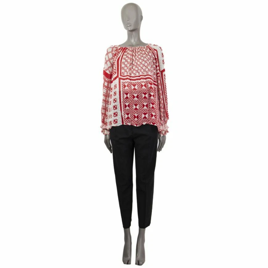 60142 auth FENDI red silk FOULARD PRINT PLUMETIS CHIFFON Blouse