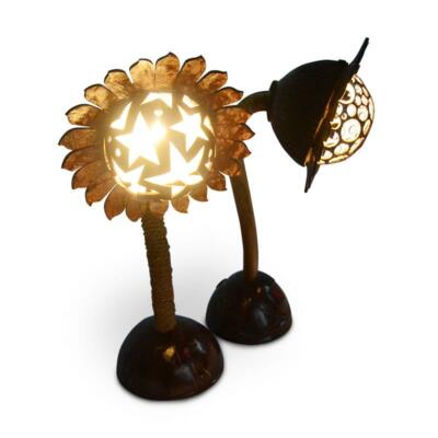 Coconut Shell ''Sunflower & Stars Table Lamp'' Night  Eco Friendly Natural 100% 