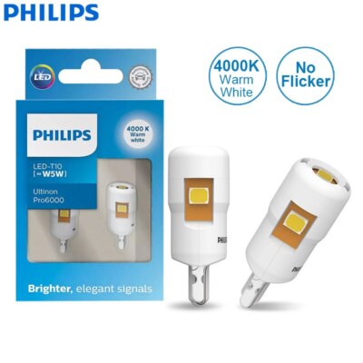 Philips LED W5W T10 Ultinon Pro6000 4000K Warm White Auto Interior Light Parkers