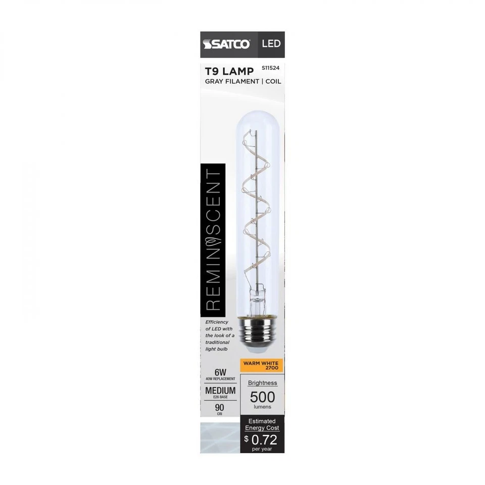 Satco S11524 - 6 Watt LED T9 Coil Bulbs - Vintage Edison 2700K (2,6, or 12 PK) - Image 2 of 4