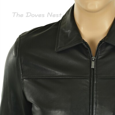CHAPS by Ralph Lauren MEN'S LARGE Full Zip BLACK LEATHER JACKET