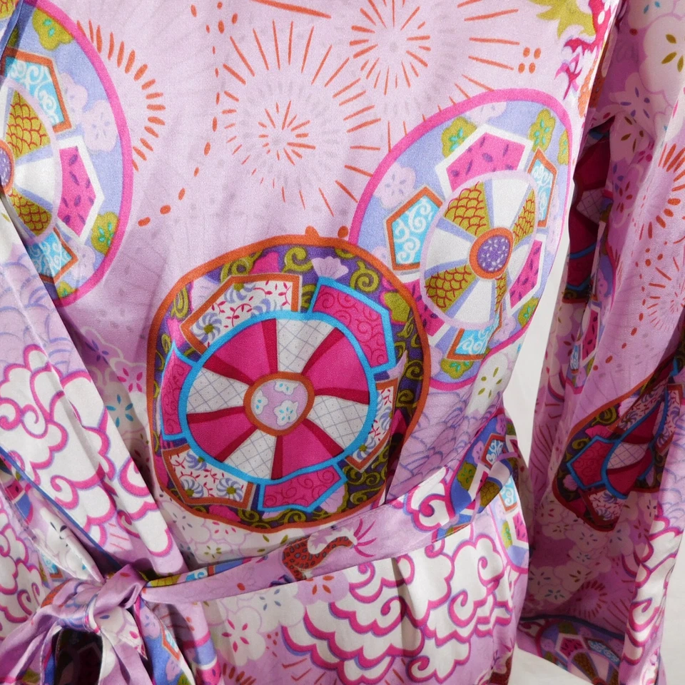 Nick & Nora Women’s  L/XL Robe Kaftan Kimono 100% Silk Asian Dragon Pink - Image 3 of 4