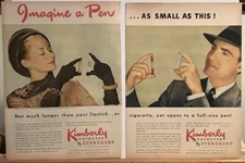1947 two page magazine ad for Kimberly Pockette Pen by Eversharp - mini pen
