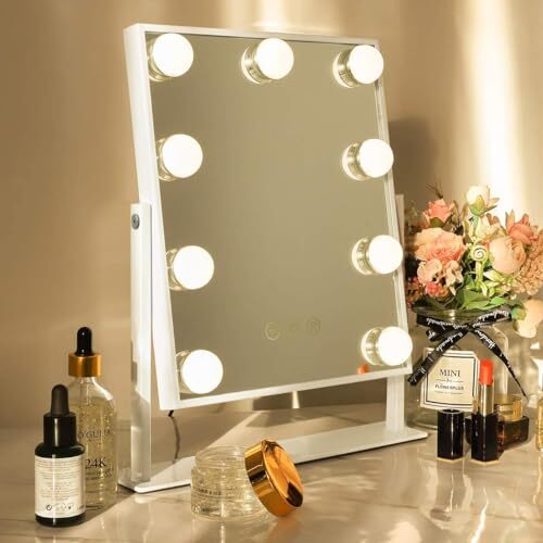 Vanity Mirror with Lights Lighted Makeup Mirror with 9 LED Bulbs Plug in White