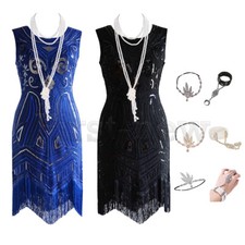 1920s Charleston Gown Prom Flapper 20's Gatsby Dress Fringe Beads Sequin Dresses