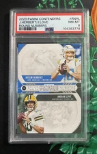 2020 Panini Contenders Round Numbers Justin Herbert, Jordan Love Rookie PSA 8