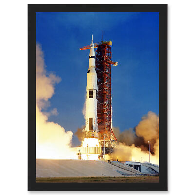 Space Nasa Apollo 11 Raketenstart Foto USA Mond Mission gerahmt A4 Kunstdruck