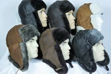 6 COLORS REAL SHEEPSKIN SHEARLING LEATHER FUR HAT Winter Trapper Ushanka M-3XL