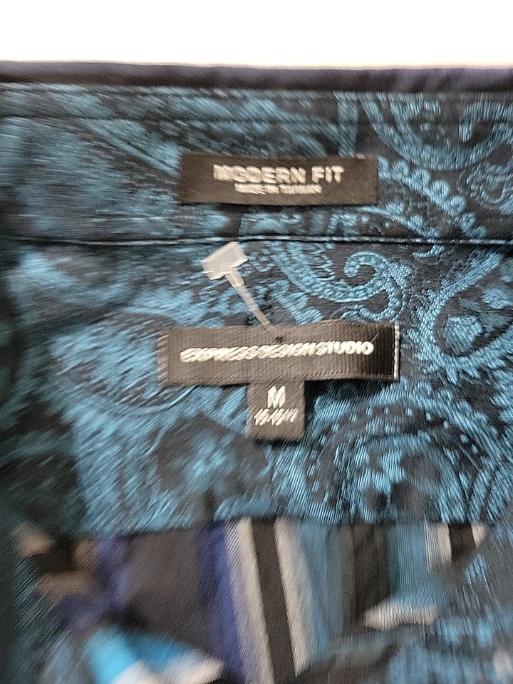 Camisa Express Design Studio para Hombres LS Talla M 15-15 1/2 Rayas Preppy Paisley Puños Foto 3 de 4