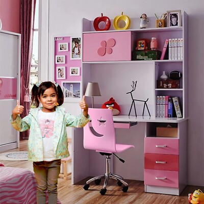 Pink Kids Study Table and chair with bookshelf Desk for Kids