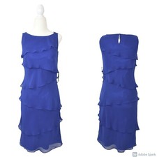 Chaps Women Tiered Cocktail Dress Size 2 Royal Blue Chiffon Sleeveless Wedding