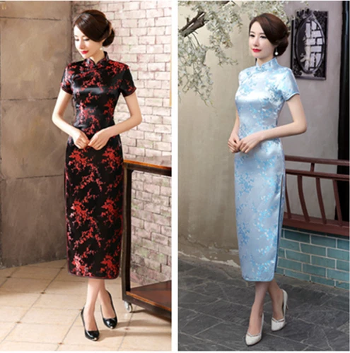 New Traditional Chinese Women's Silk Satin Long Dress Cheongsam Qipao - Picture 1 of 13