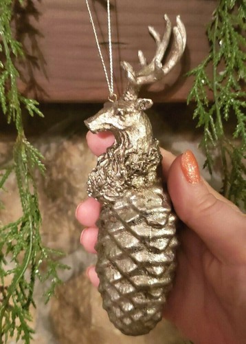 Set of 2 NWT Sullivan 6" Silver Stag Deer & Moose Pinecone CHRISTMAS Ornaments - Picture 5 of 6