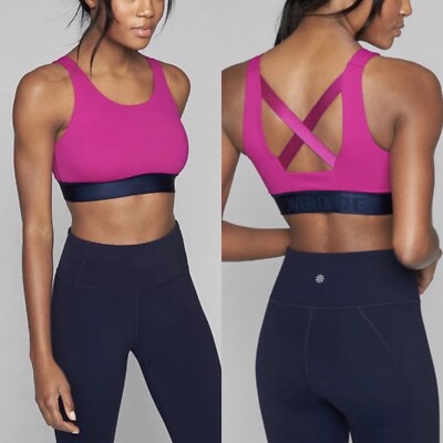 Athleta Pink Strappy Cross Back Power Of She Compression Sports Bra Size XS 