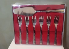 Lot de 6 fourchettes Et Pelle à dessert . Inox Avec Dorure. Made In Italia 