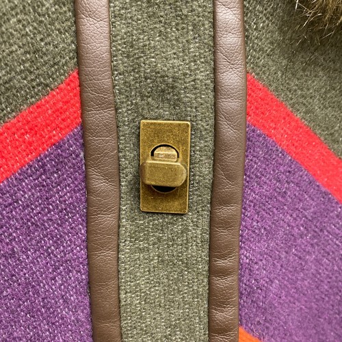 Anthropologie Cartonnier Jacket Womens Small Green Stripe Fur Collar Wool Cape - Picture 7 of 15