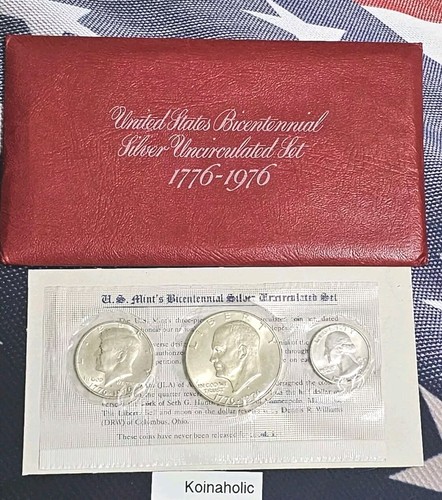 1976 U.S. Bicentennial 40% Silver Uncirculated 3 Coin Set, Nice Clean OGP - Picture 2 of 8