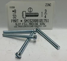 #8-32x1-3/4 Fillister Head Slotted Machine Screws Steel Zinc Plated (100)