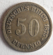 1875 GERMAN EMPIRE 50 PFENNIG - RARE VINTAGE SILVER COIN - Lot #B23